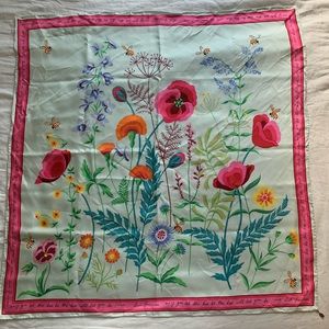 Lulu Guinness 100% Silk 35” Floral Square Scarf